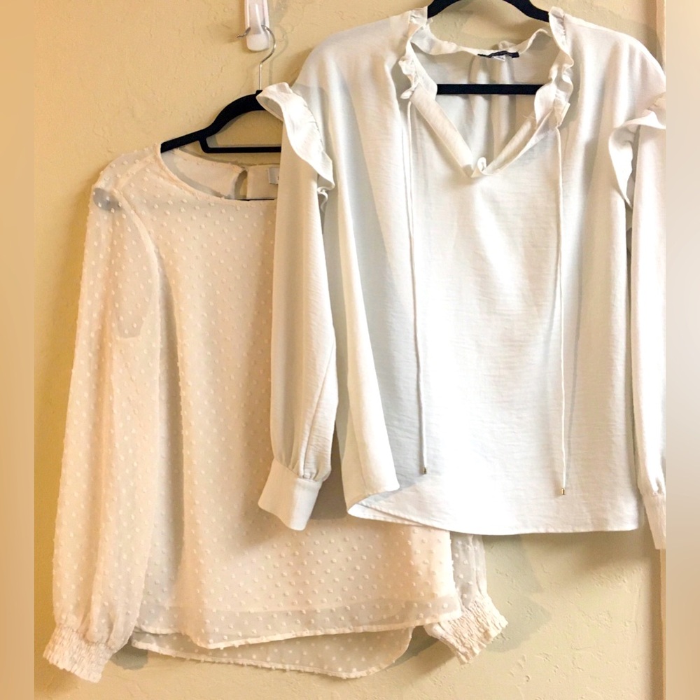 Bundle Tommy Hilfiger + Nine West Long Sleeve Ruffle Blouse Medium White